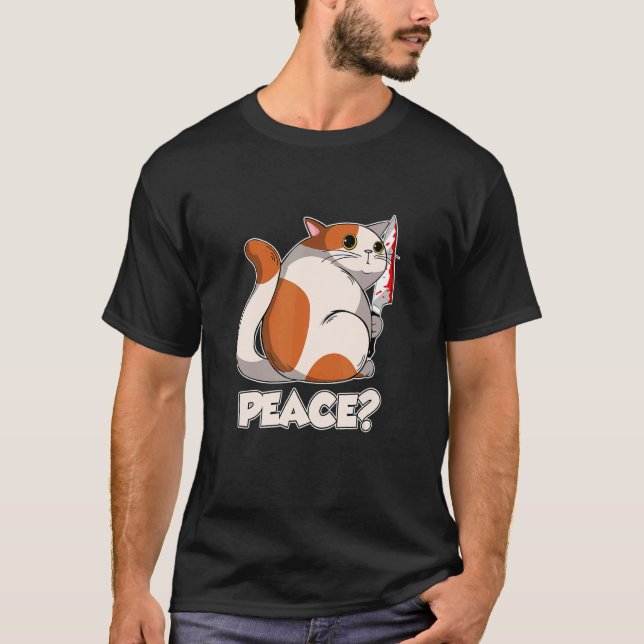 Cat Peace Murderous Cat With Knife T-Shirt (Vorderseite)