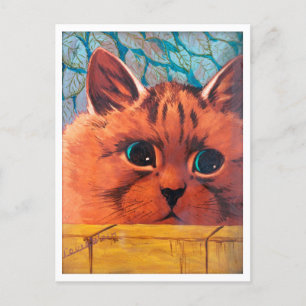 Cat Peering Over Wall, Louis Wain Postkarte