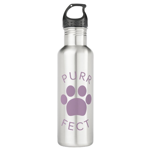 Cat Perfect Lila Purr Paw Print Edelstahlflasche (Vorderseite)