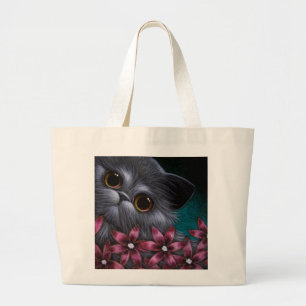 CAT PERSAN de SMOKEY avec le sac ROSE de FLEURS