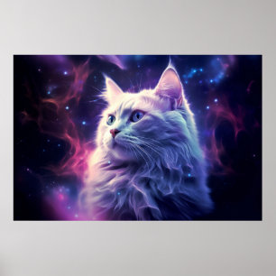 Cat Pet Animal Fantastisch Galaxy Surrealist Poster