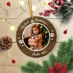 Cat Pet First Christmas Einfaches Foto Rustikal Keramik Ornament<br><div class="desc">Katze Haustier Erste Weihnachtszeit Einfaches Foto Rustikal Blaue Keramik Ornament</div>