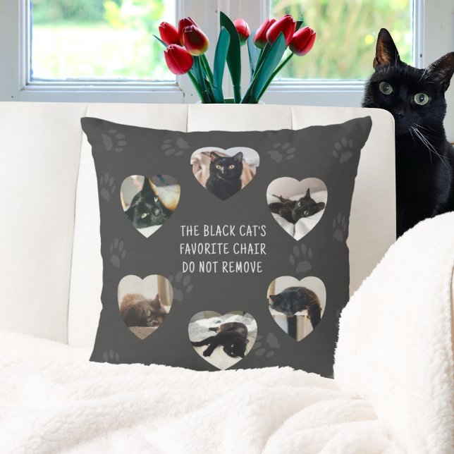 Cat Pet Foto Collage Heftrahmen Kopfkissen Kissen (Does your cat have a favorite chair? Upload their photos & put this pillow on it (and do not remove))