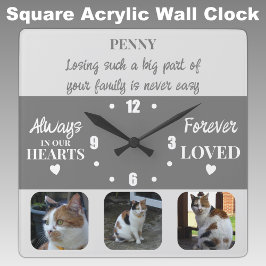Cat pet loss Keepake Memorial grau Quadratische Wanduhr
