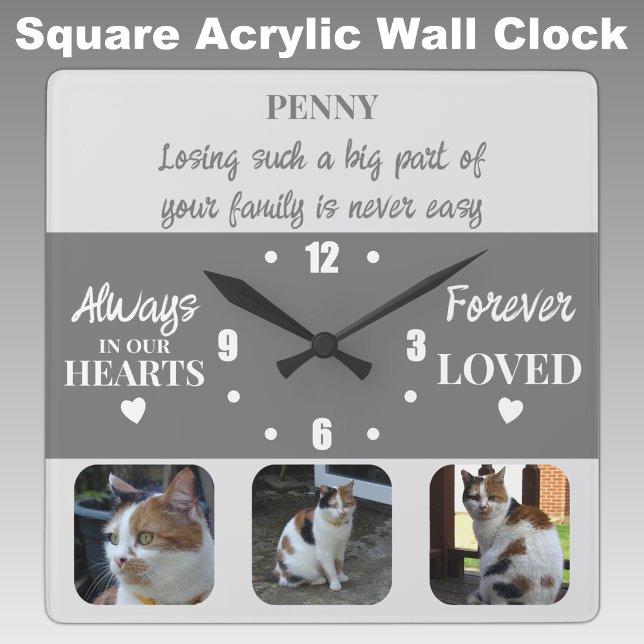Cat pet loss Keepake Memorial grau Quadratische Wanduhr (Von Creator hochgeladen)