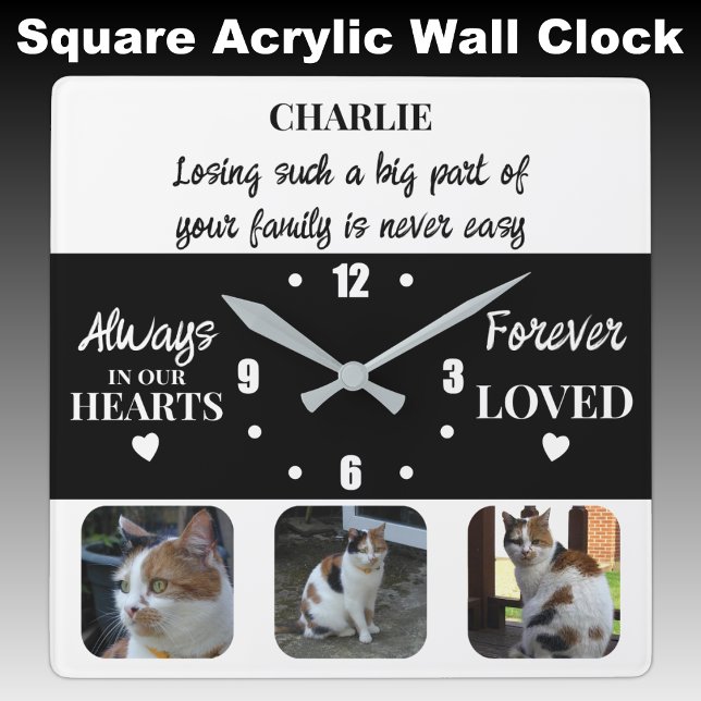 Cat pet Loss Keepake Memorial schwarz Quadratische Wanduhr (Von Creator hochgeladen)
