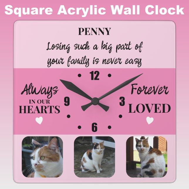 Cat pet loss loss Keepake Memorial pink Quadratische Wanduhr (Von Creator hochgeladen)