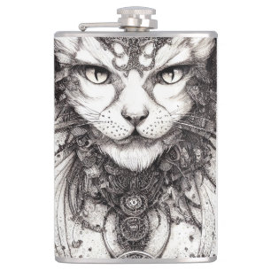 Cat Pet Wild Nature Illustration Line Epische Kuns Flachmann