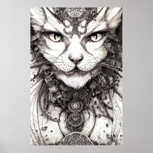 Cat Pet Wild Nature Illustration Line Epische Kuns Poster