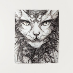 Cat Pet Wild Nature Illustration Line Epische Kuns Wandteppich