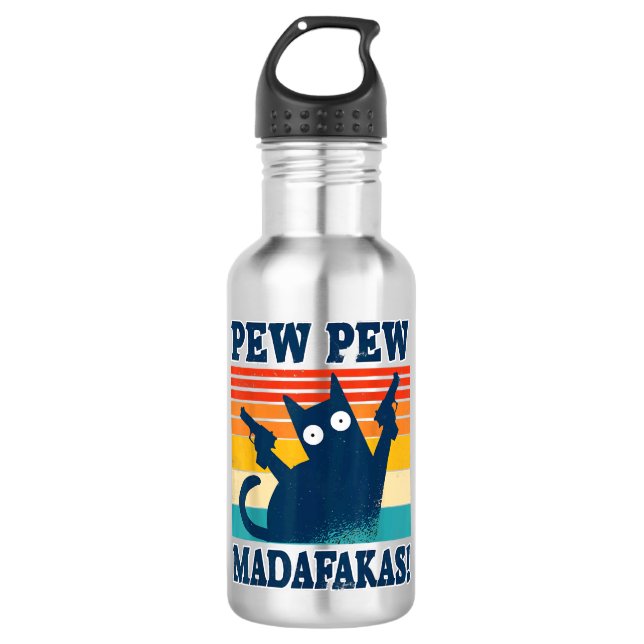 Cat Pew Pew Madafakas Crazy Cat Gun Edelstahlflasche (Vorderseite)