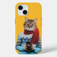 Cat Photographer in Vintage Sweater Quirky