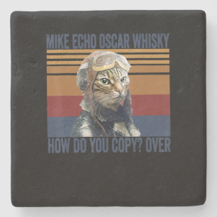Cat Pilot Mike Echo Oscar Whisky Kostümgeschenk Steinuntersetzer