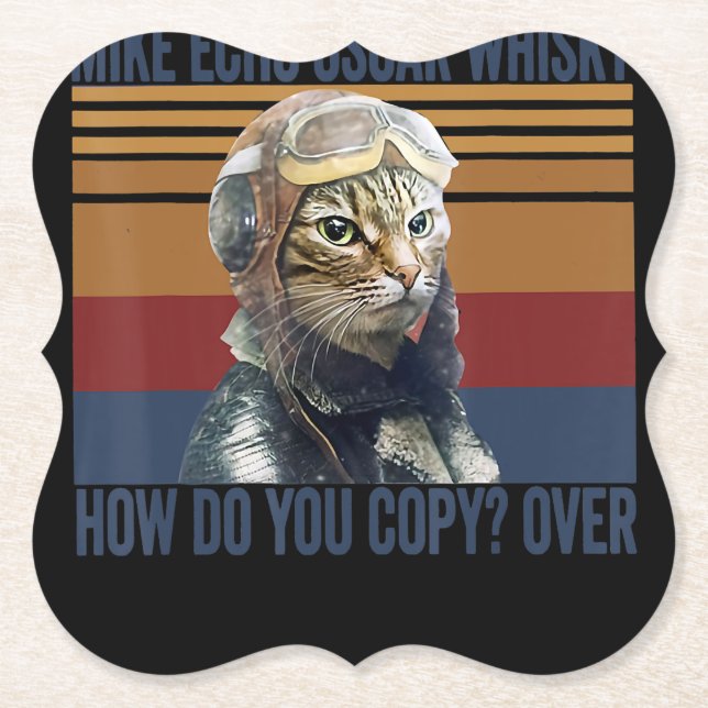 Cat Pilot Mike Echo Oscar Whisky Kostümgeschenk Untersetzer (Vorderseite)