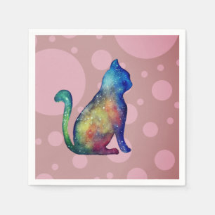 Cat Pink White Standard Cocktail Papier Napkins Serviette