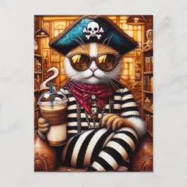 Cat Pirate trinken Eiskaffee enursächlichen Kunsts Postkarte