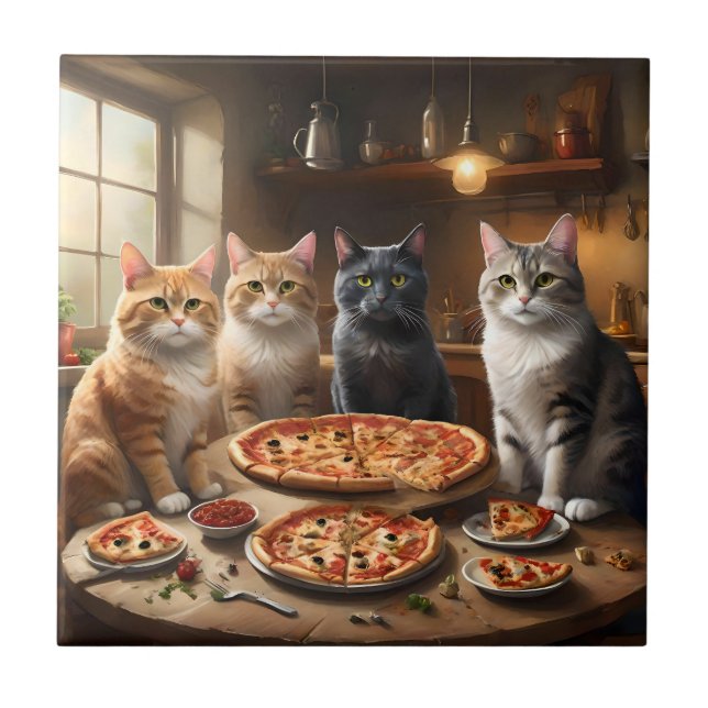 Cat Pizza Night, Fliese (Vorderseite)
