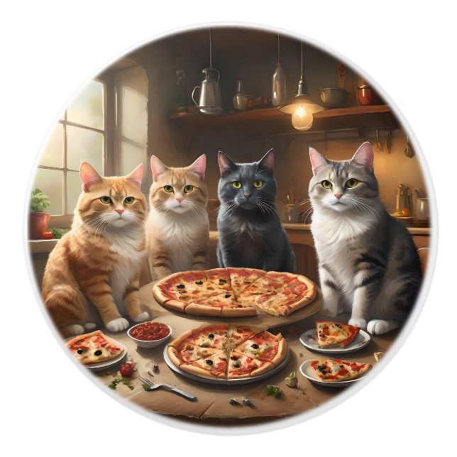 Cat Pizza Night, Keramikknauf (Vorderseite)
