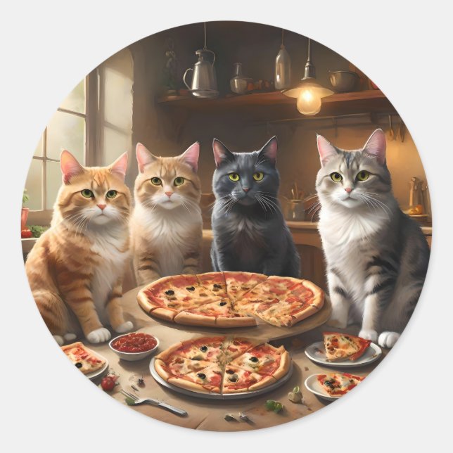 Cat Pizza Night, Runder Aufkleber (Vorderseite)