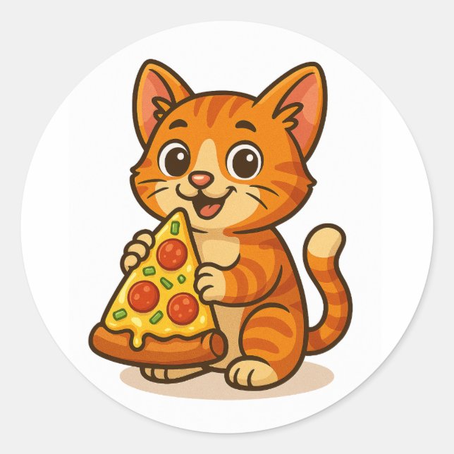 Cat Pizza Party – Cute Cartoon Cat Sticker (Vorderseite)