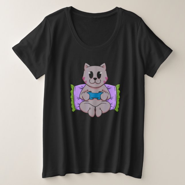 Cat Pizza Video Game Player Gaming  Computer Games Große Größe T-Shirt (Design vorne)