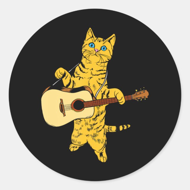 Cat Playing Acoustic Gitarre Cool Musiker Runder Aufkleber (Vorderseite)