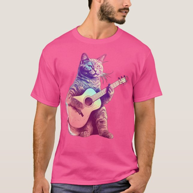 Cat Playing auf akustische Gitarre T-Shirt (Vorderseite)