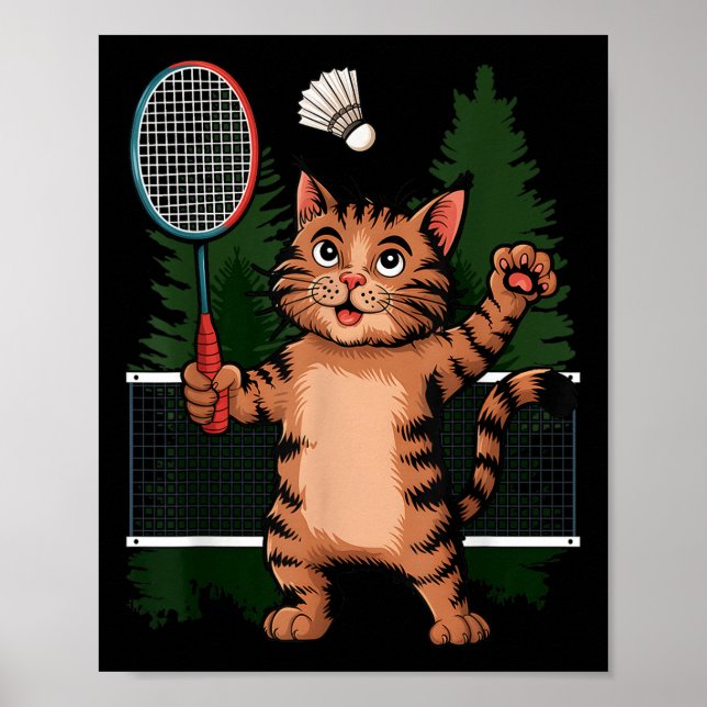 Cat Playing Badminton Shuttle Player Lover Coach G Poster (Vorne)