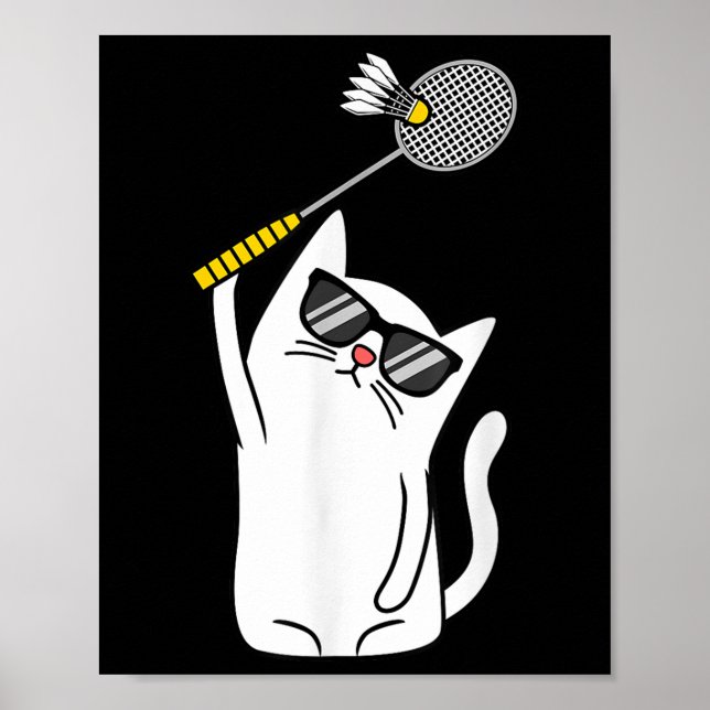 Cat Playing Badminton Shuttle Player Lover Coach G Poster (Vorne)