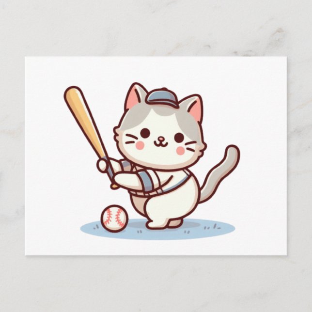 Cat playing baseball postkarte (Vorderseite)
