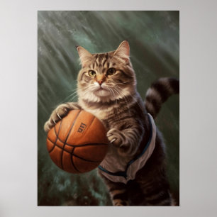 Cat Playing Basketball Poster