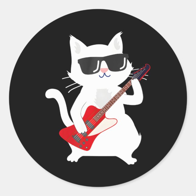 Cat Playing Bass Gitarre Runder Aufkleber (Vorderseite)