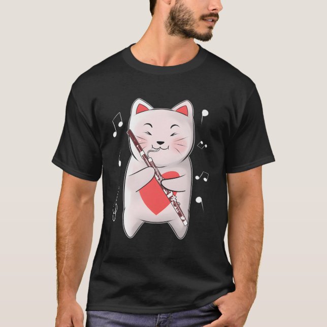 Cat Playing Bassoon Woodwind Instrument Orchestra T-Shirt (Vorderseite)