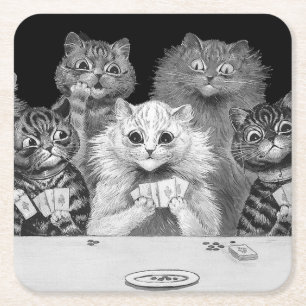 Cat Playing Card, Louis Wain Rechteckiger Pappuntersetzer