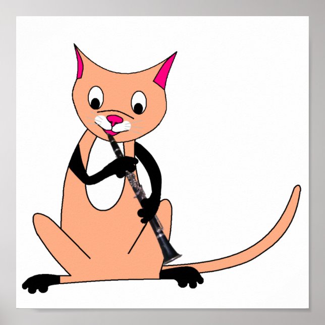 Cat Playing die Klarinette Poster (Vorne)