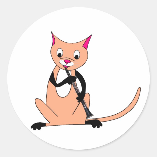 Cat Playing die Klarinette Runder Aufkleber (Vorderseite)