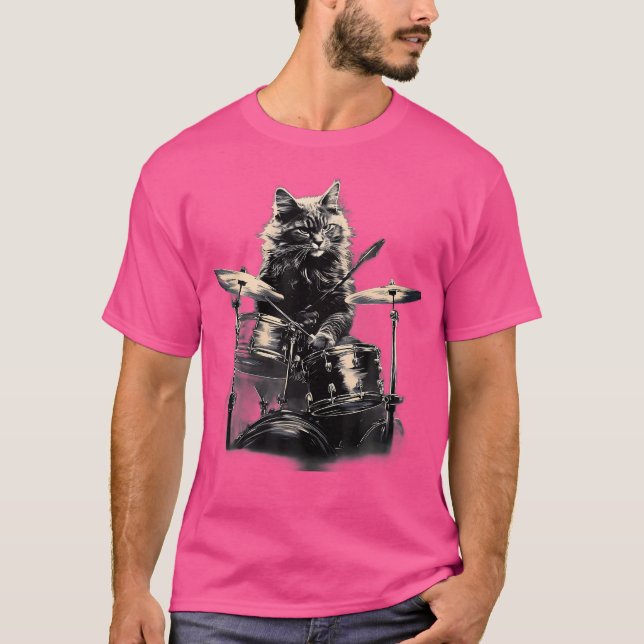 Cat Playing Drums I Cat Music T-Shirt (Vorderseite)