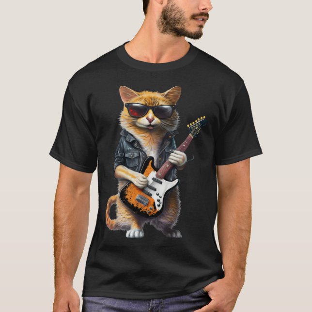 Cat Playing Electric Guitar  Animal Cat  Guitar T-Shirt (Vorderseite)