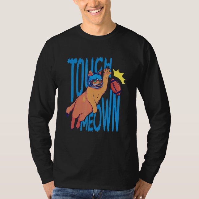 Cat Playing Football Touchdown Meown Graphic Crewn T-Shirt (Vorderseite)