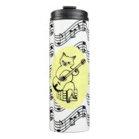Cat Playing Gitarre auf Musiknoten Design