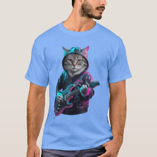 Cat Playing Gitarre Rock und Roll Rock für Männer T-Shirt