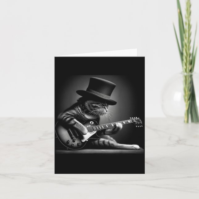 Cat Playing Guitar - Funny Rock Music Guitar Cat F Karte (Vorderseite)
