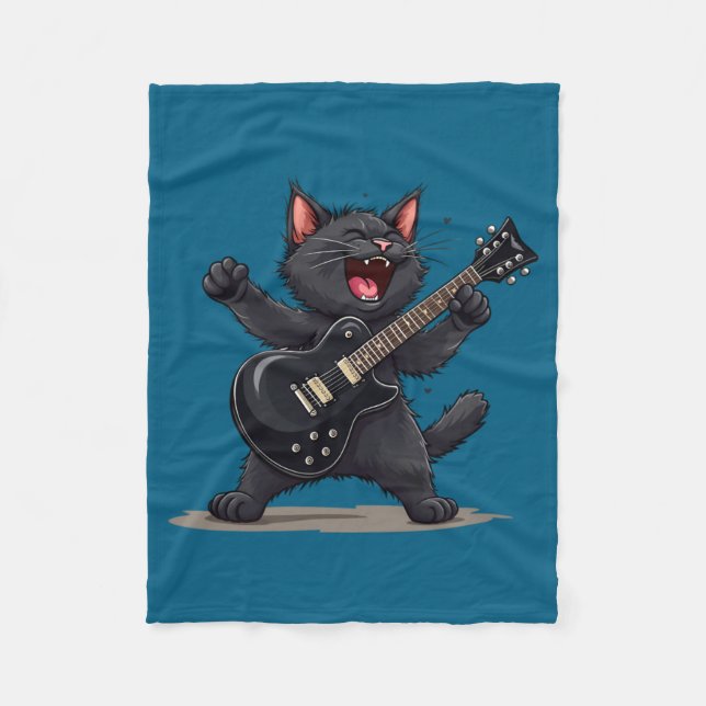 Cat Playing Guitar Rock And Roll Rock Star Funny  Fleecedecke (Vorderseite)