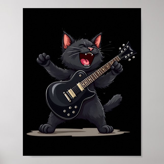 Cat Playing Guitar Rock And Roll Rock Star Funny  Poster (Vorne)