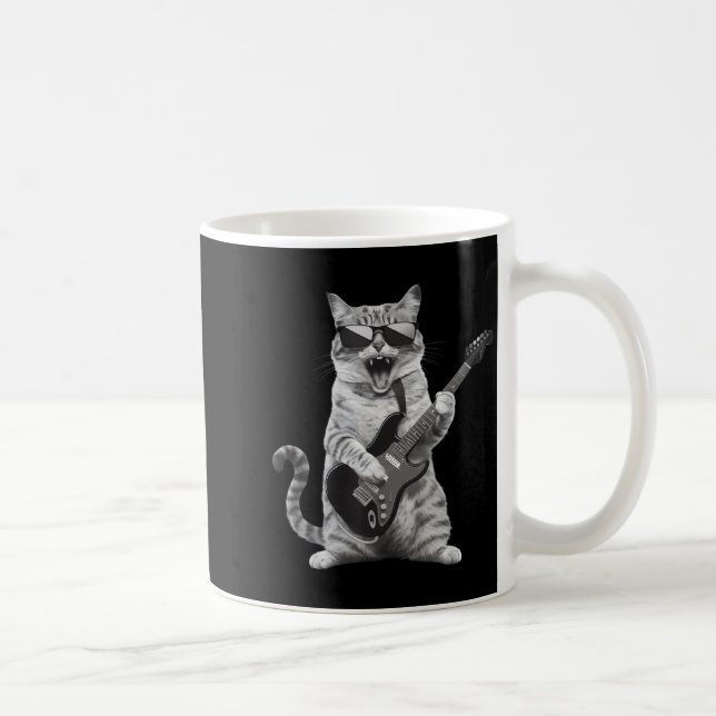 Cat Playing Guitar Rock Star Rock And Roll Men Wom Kaffeetasse (Rechts)