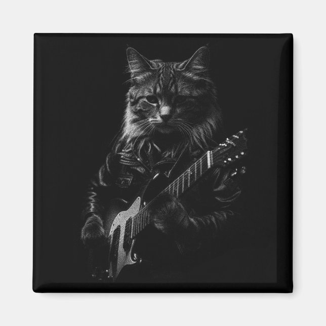Cat Playing Guitar Rock Star Rock And Roll Men Wom Magnet (Vorne)