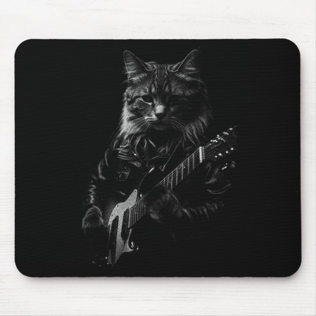 Cat Playing Guitar Rock Star Rock And Roll Men Wom Mousepad (Vorne)