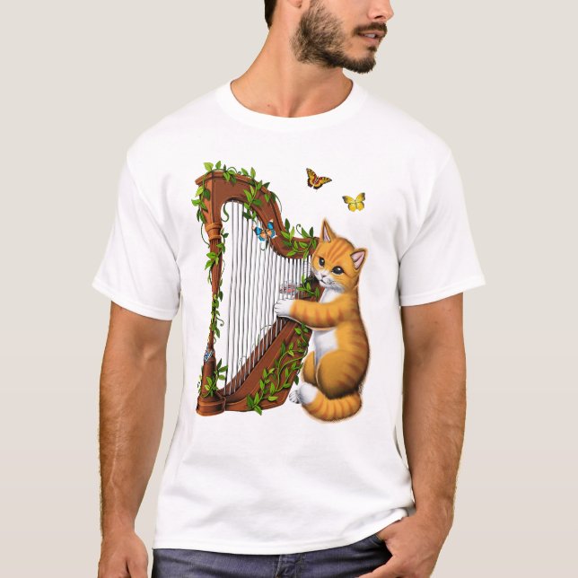Cat Playing Harp T-Shirt (Vorderseite)