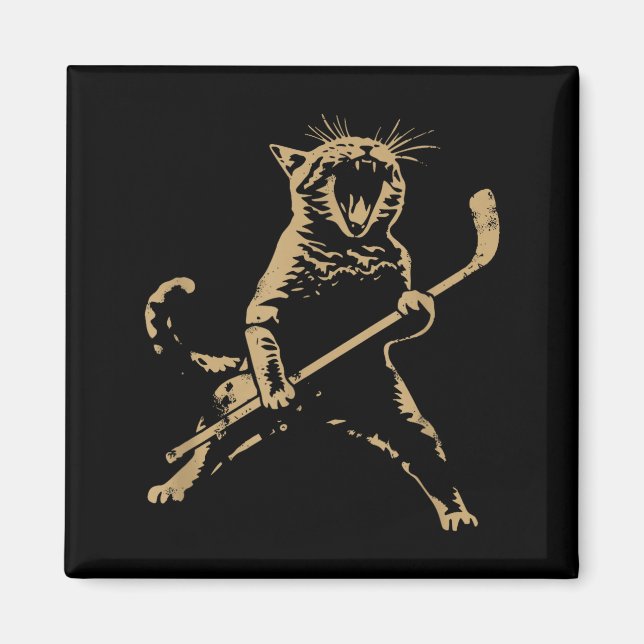 Cat Playing Ice Hockey  Magnet (Vorne)