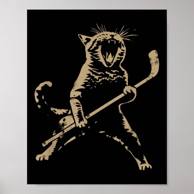 Cat Playing Ice Hockey Poster (Vorne)